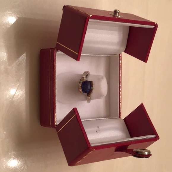 Sapphire and diamond white gold ring size 5 - Picture 2 of 4